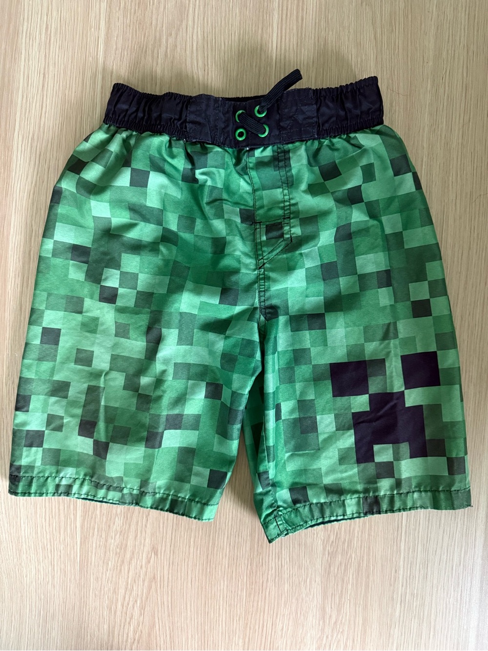 Boys Green Pixel-Print Swim Shorts